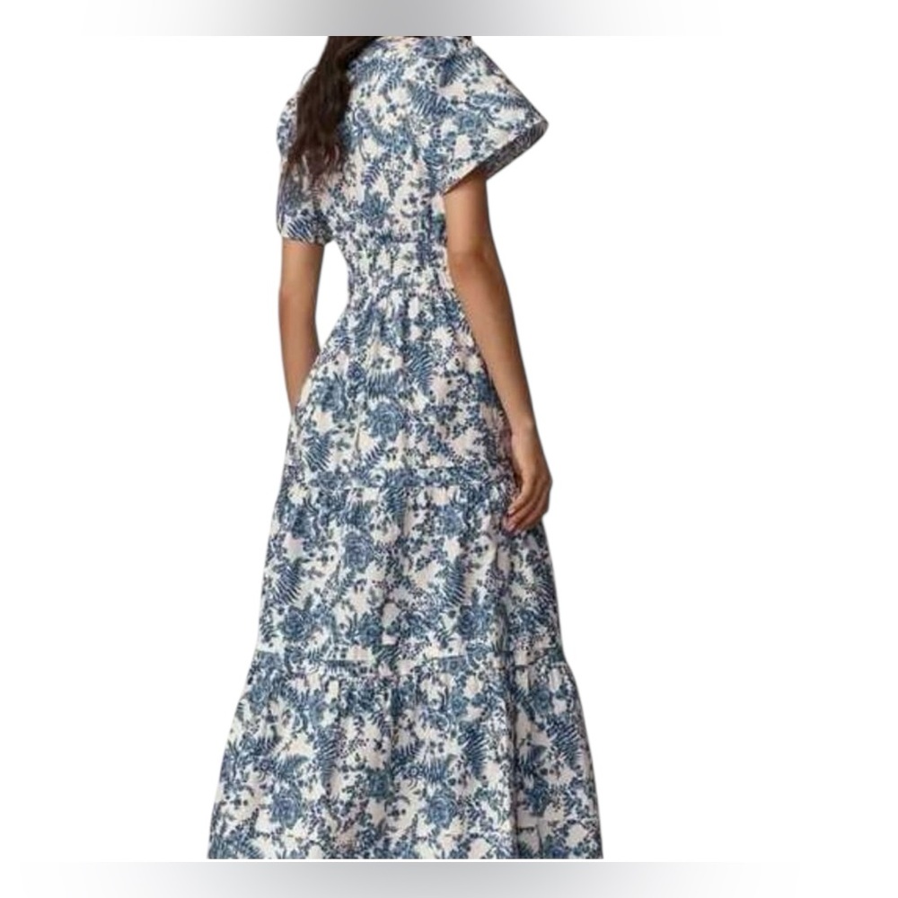Anthropologie Maeve Somerset Blue Toile Floral Tiered Maxi Dress - Picture 5 of 5